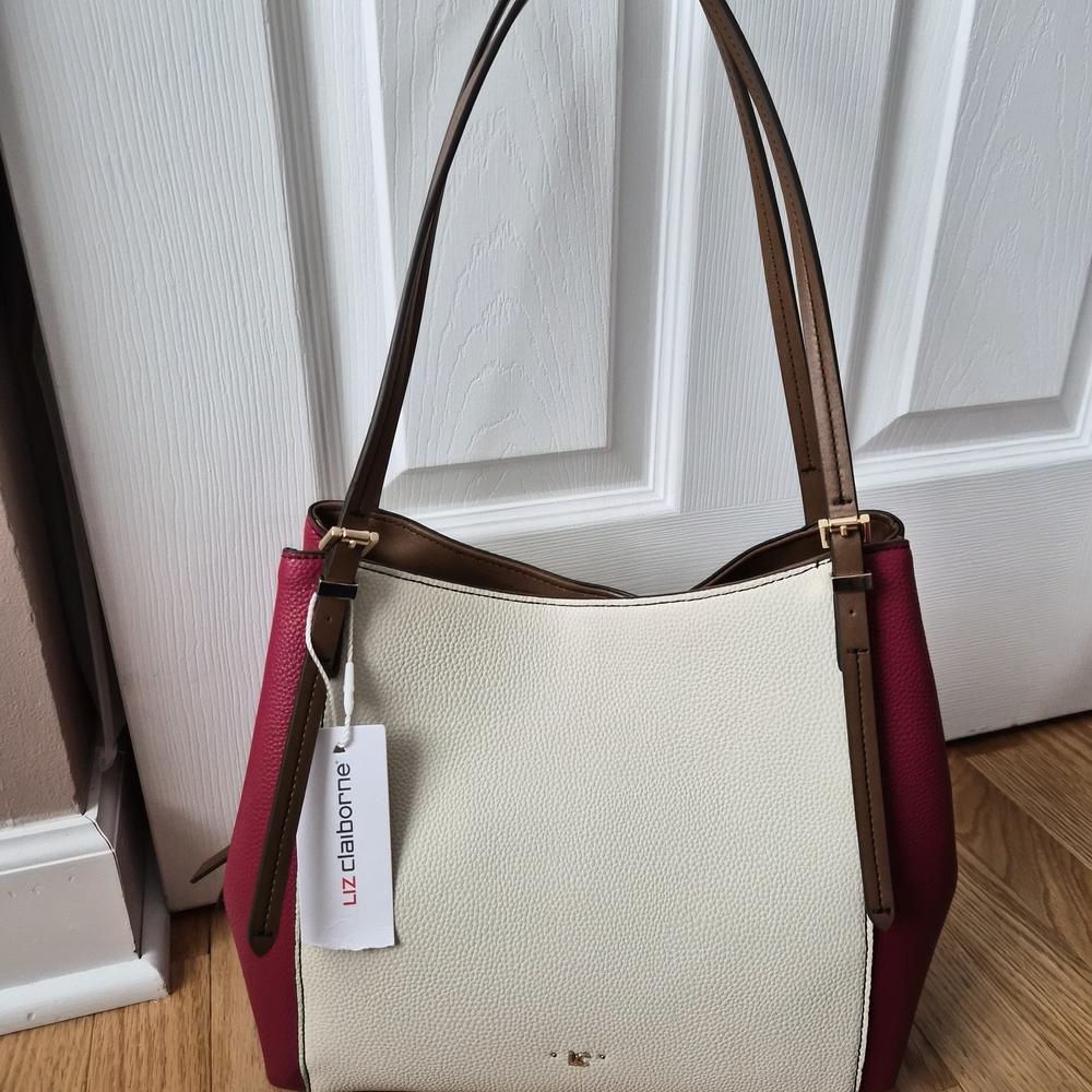 Liz Claiborne Stella 4 Poster Shoulder Bag Maroon & Cream